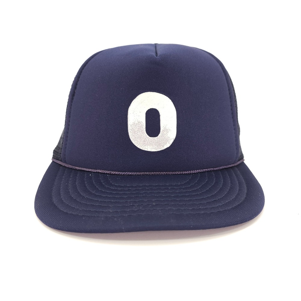 Vintage Unbranded Hat Mens OSFA Navy Blue White Letter O Mesh Snapback Trucker
